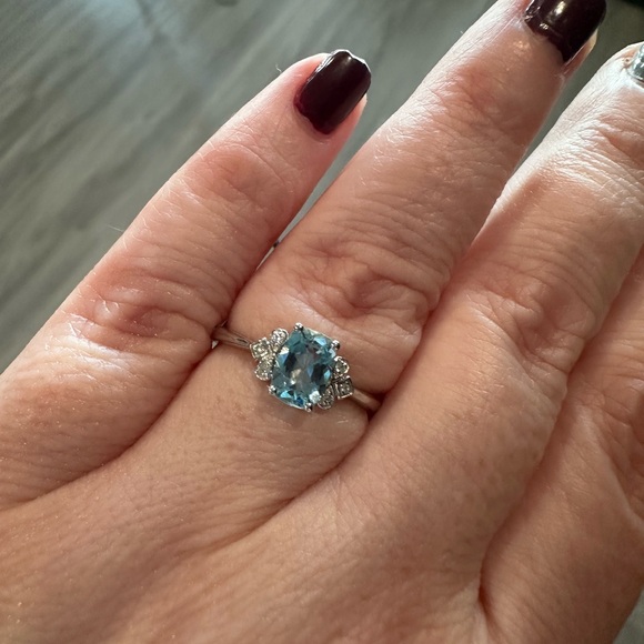 Cirari Couture Aquamarine & Diamond WG Ring: SZ 7 - Picture 2 of 3